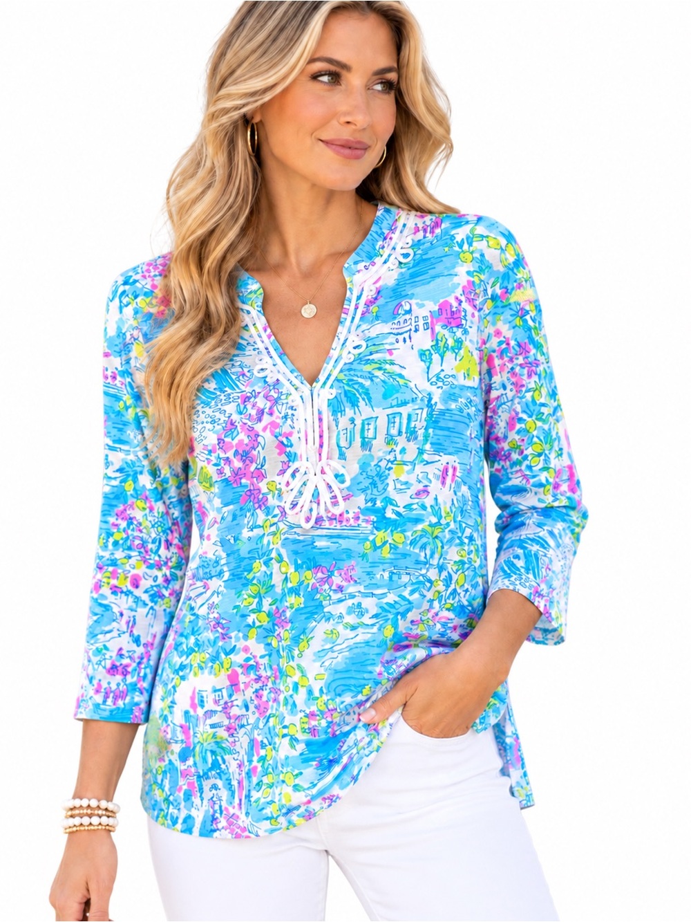 Lilly Pulitzer Kaia Tunic Postcards from Positano L Coastal Preppy Summer *read